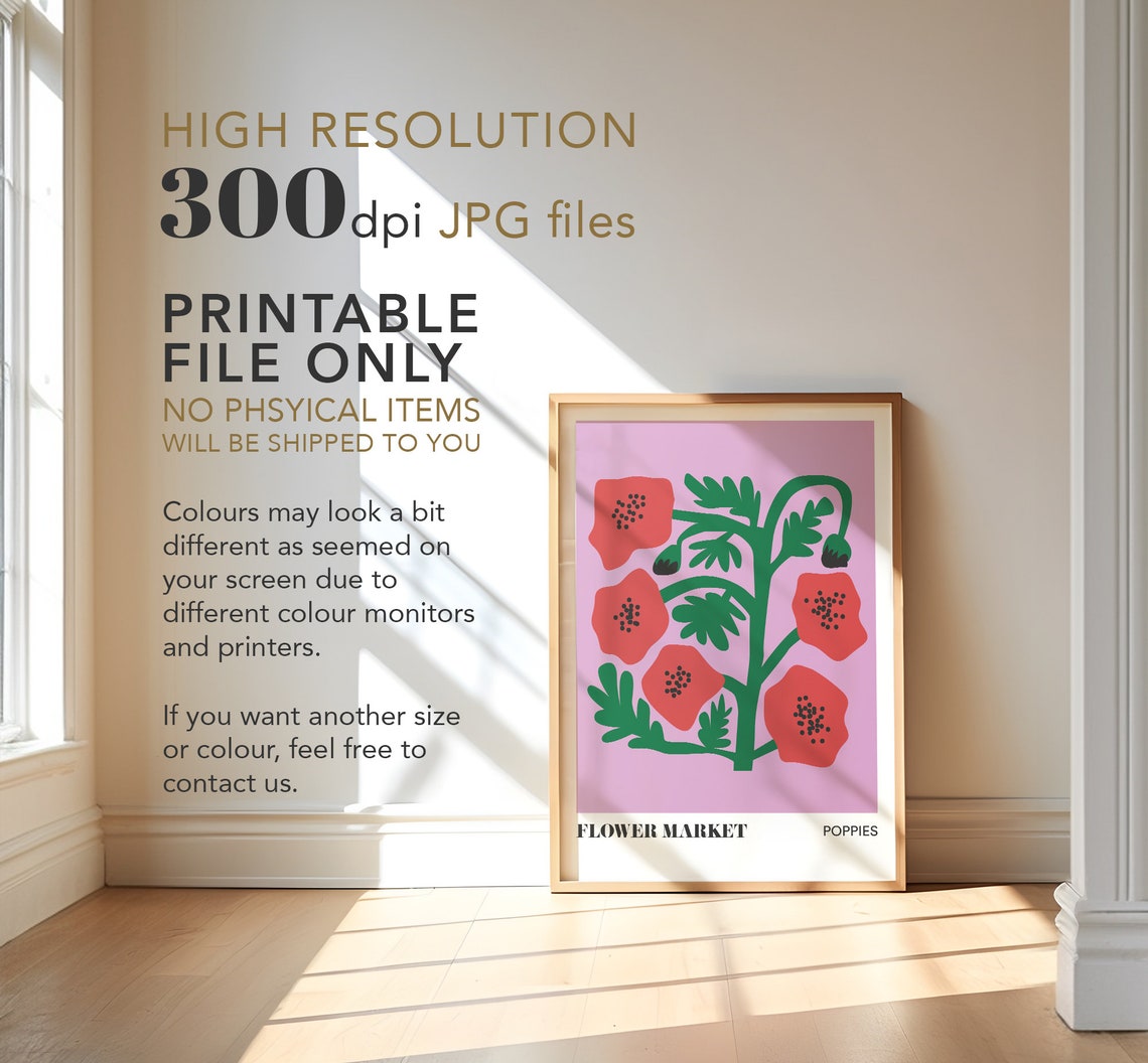 Poppies Botanical Wall Art Print, Floral Market - Image 2
