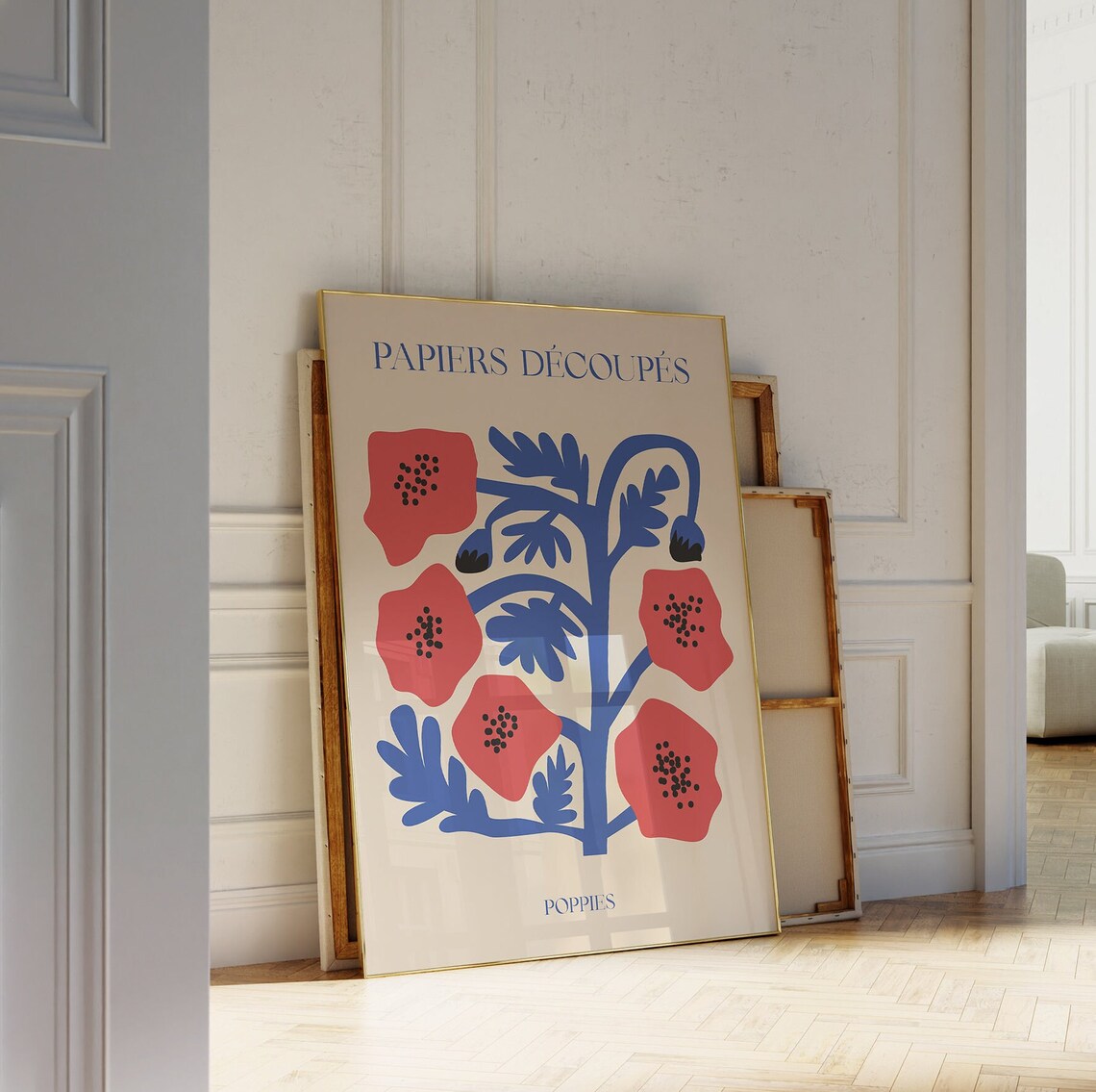 Papiers Decoupes Red Poppies Blue Stems Bold Floral Botanical Wall Art - Image 2