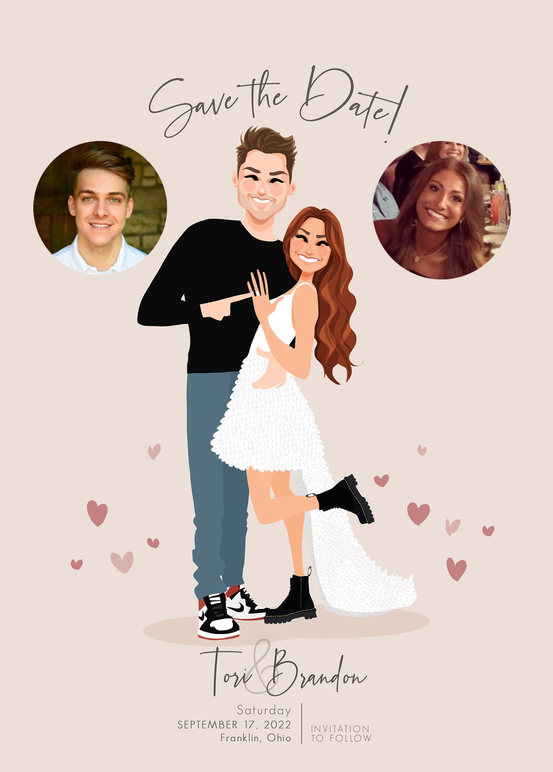 Custom Illustrated Save the Date Card for Tori and Brandon Poster - Image 5