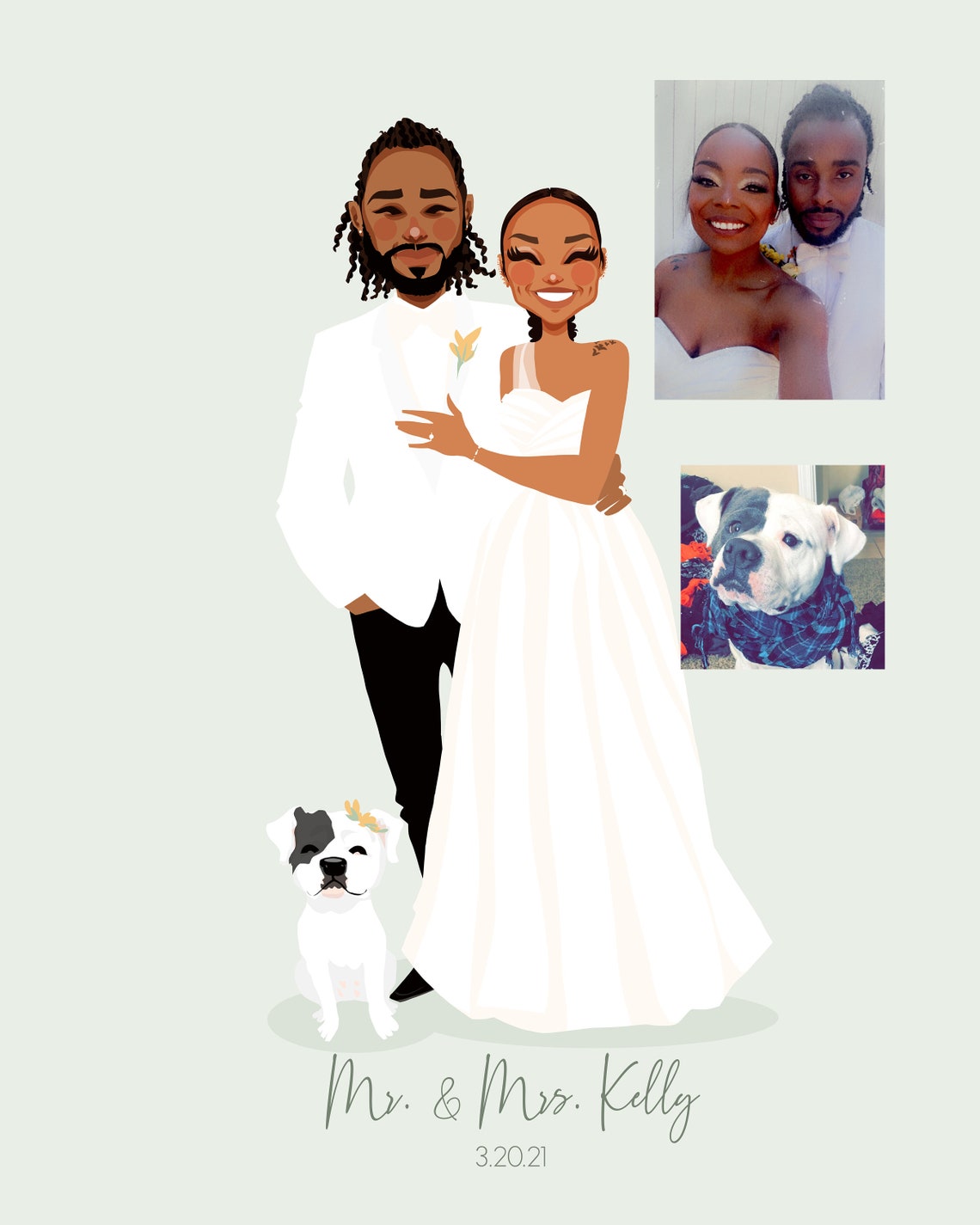 Custom Illustrated Wedding Portrait The Thomases With Dog in Chicago Poster - Image 3