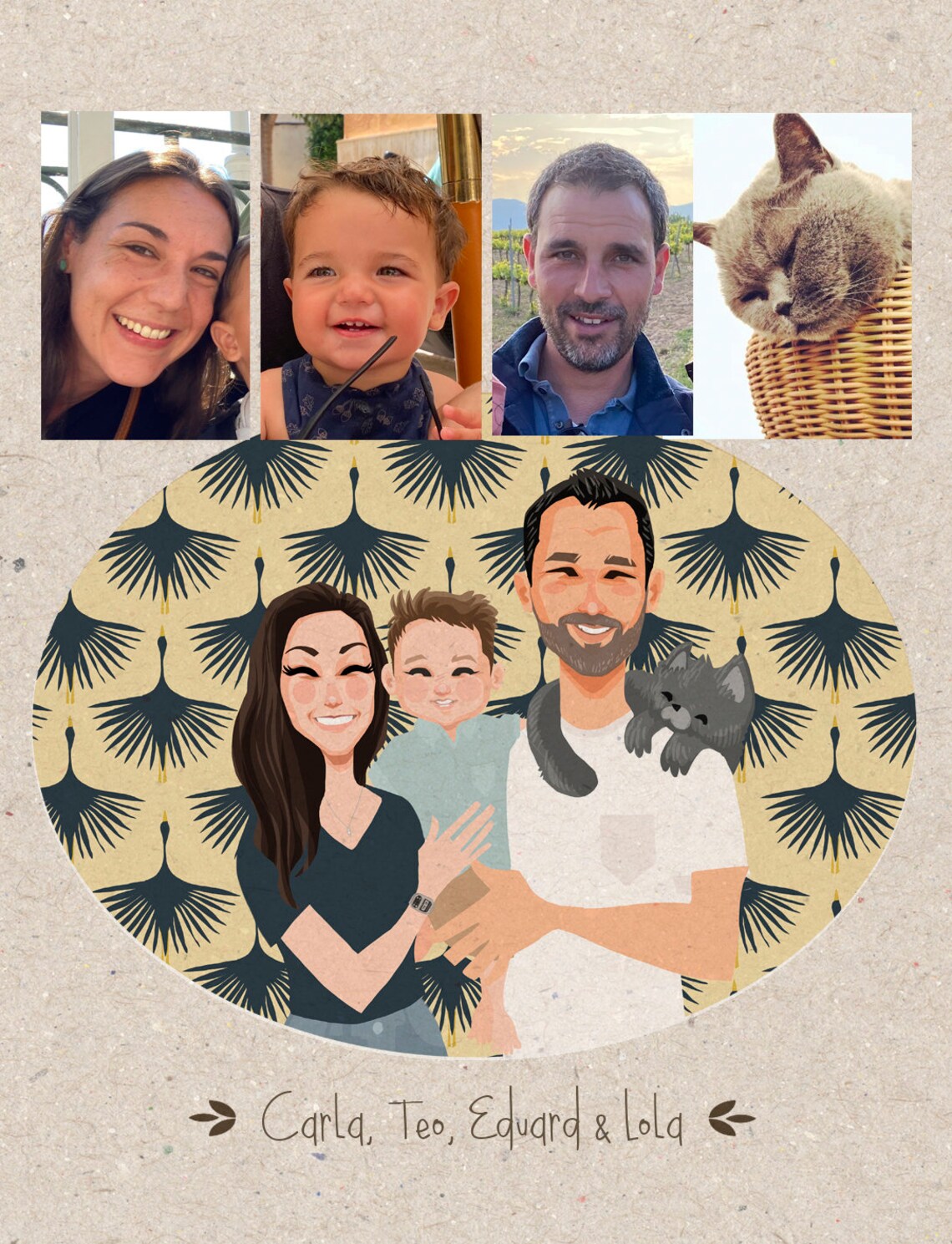 Retro Family Of 3 Custom Portrait Personalized Family Portrait Anniversary Gift Mothers Day Gift Family Drawing Custom Portrait - Image 2