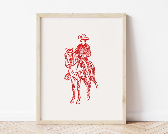 White Cowboy Print Western Art Print Cowboy Poster Country Wall Art Cowboy Wall Art Wall Art