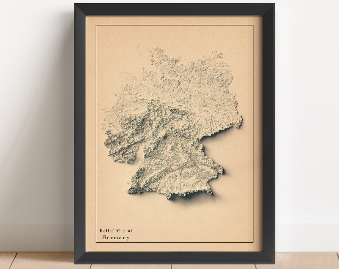 Modern Relief Map Of Germany Beige Minimalist Topographic Wall Art