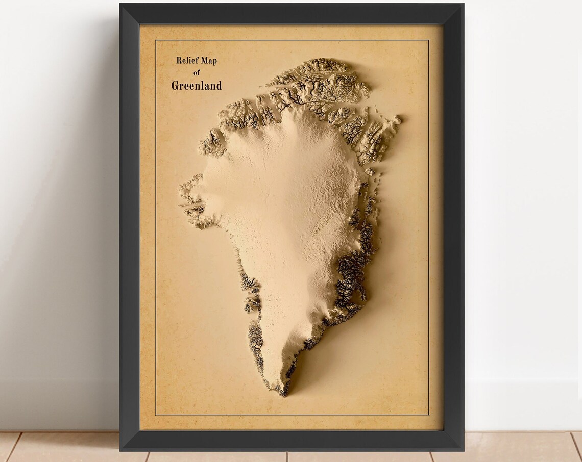 Greenland Relief Map, Minimalist Travel Poster