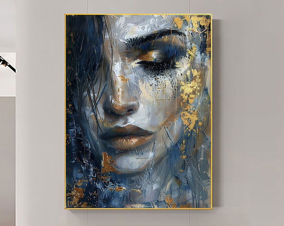 Custom Abstract Girl Face Oil Painting, Bedroom Art Print