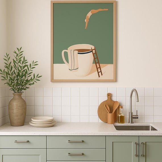 Coffee Poster Kitchen Minimalist Wall Art Print Retro Cafe Decor Barista Gift Daily Modern