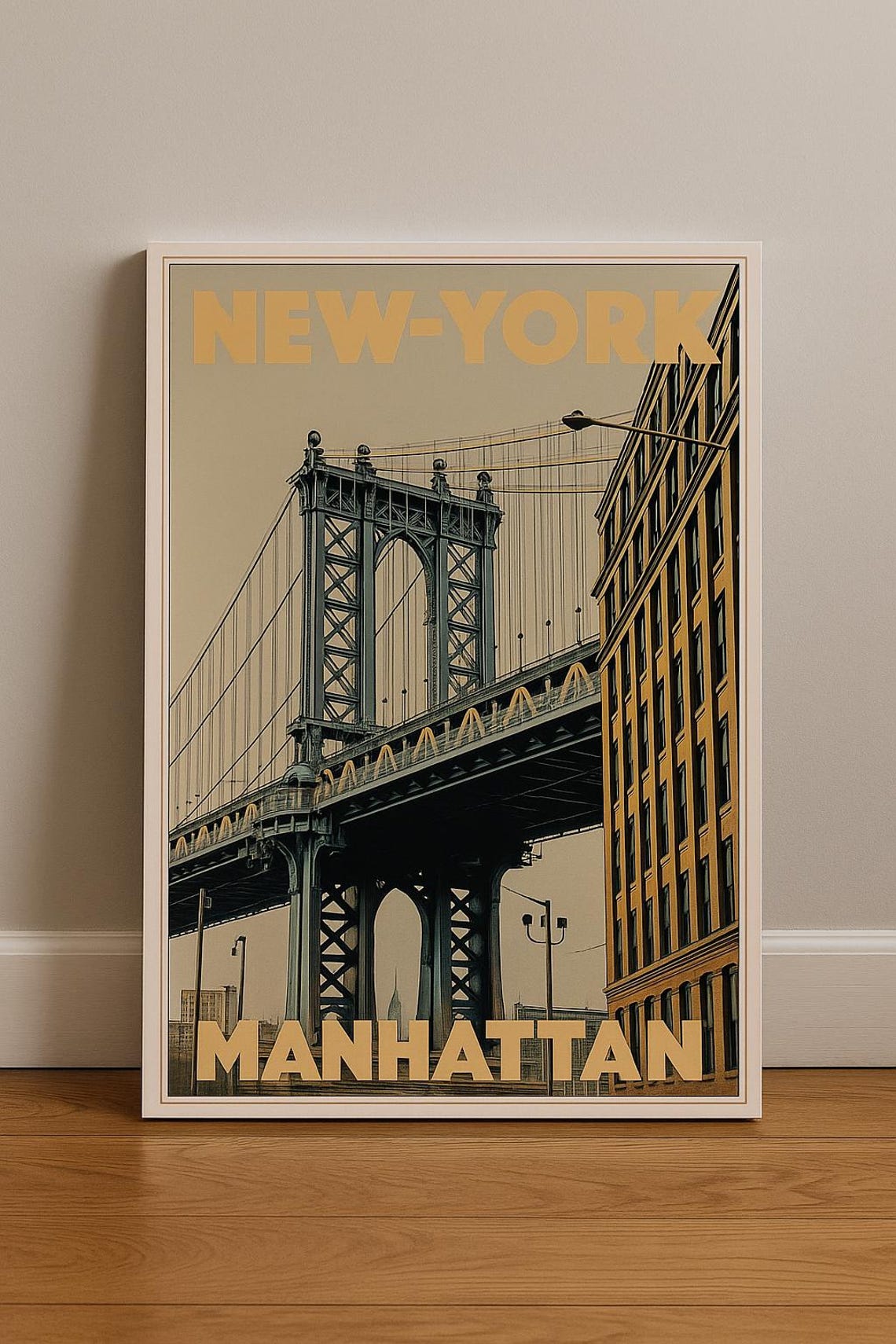 New York Manhattan Bridge Retro Sepia Tone Vintage Travel Poster