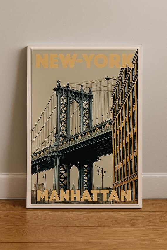 New York Manhattan Bridge Retro Sepia Tone Vintage Travel Poster