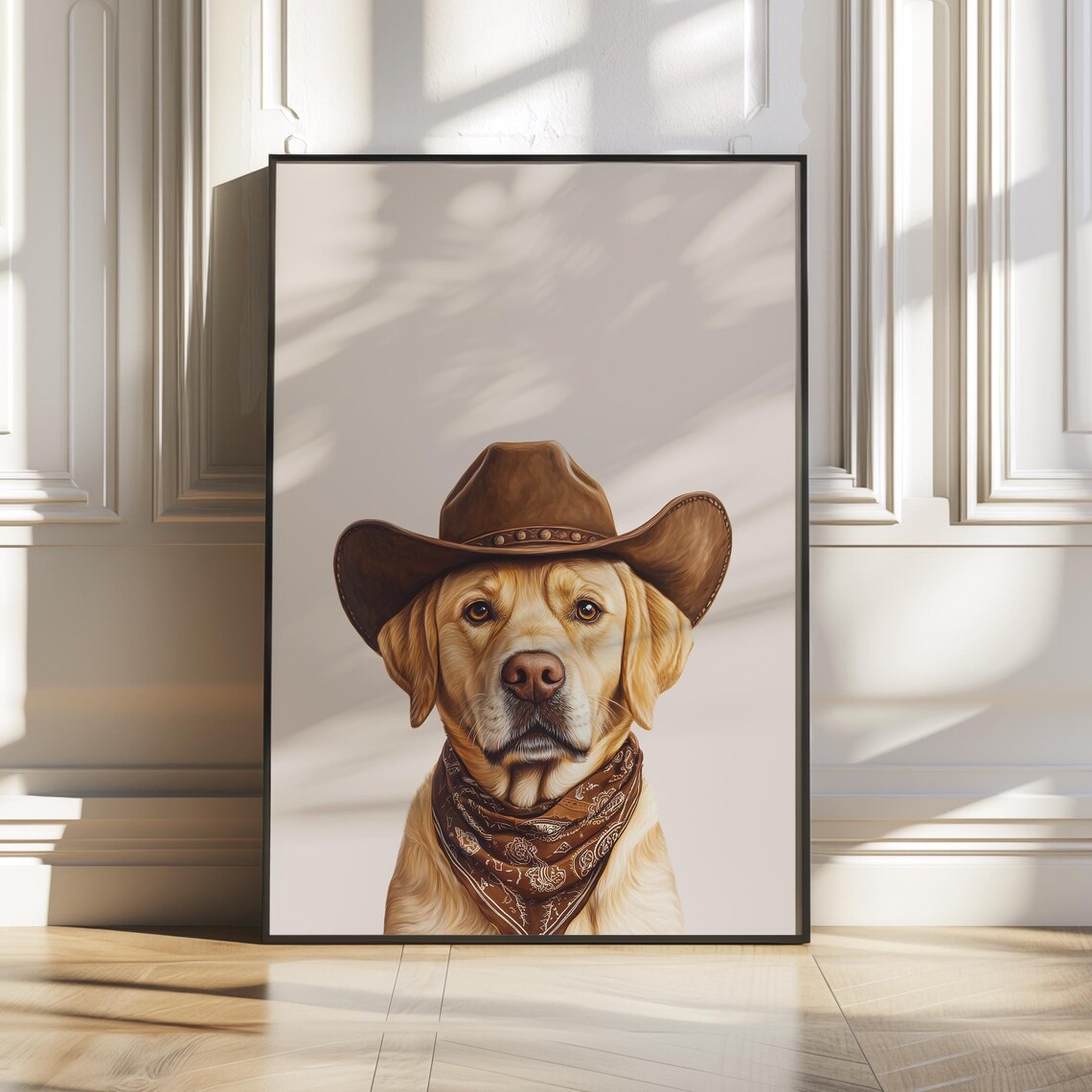 Labrador in Cowboy Hat and Bandana Western Dog Portrait Poster