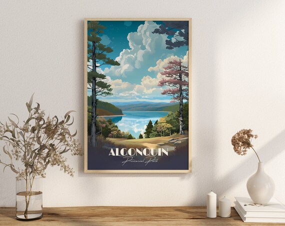 Algonquin Provincial Park Lake and Pines Vintage Travel Poster