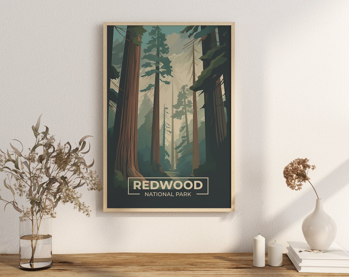 Redwood National Park Tall Trees Forest Vintage Travel Poster