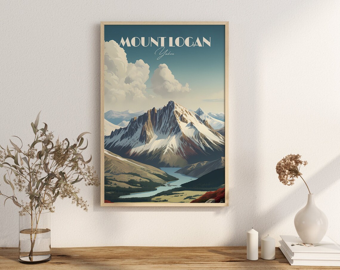 Mount Logan Poster, Yukon Mountain Climbing Travel Poster