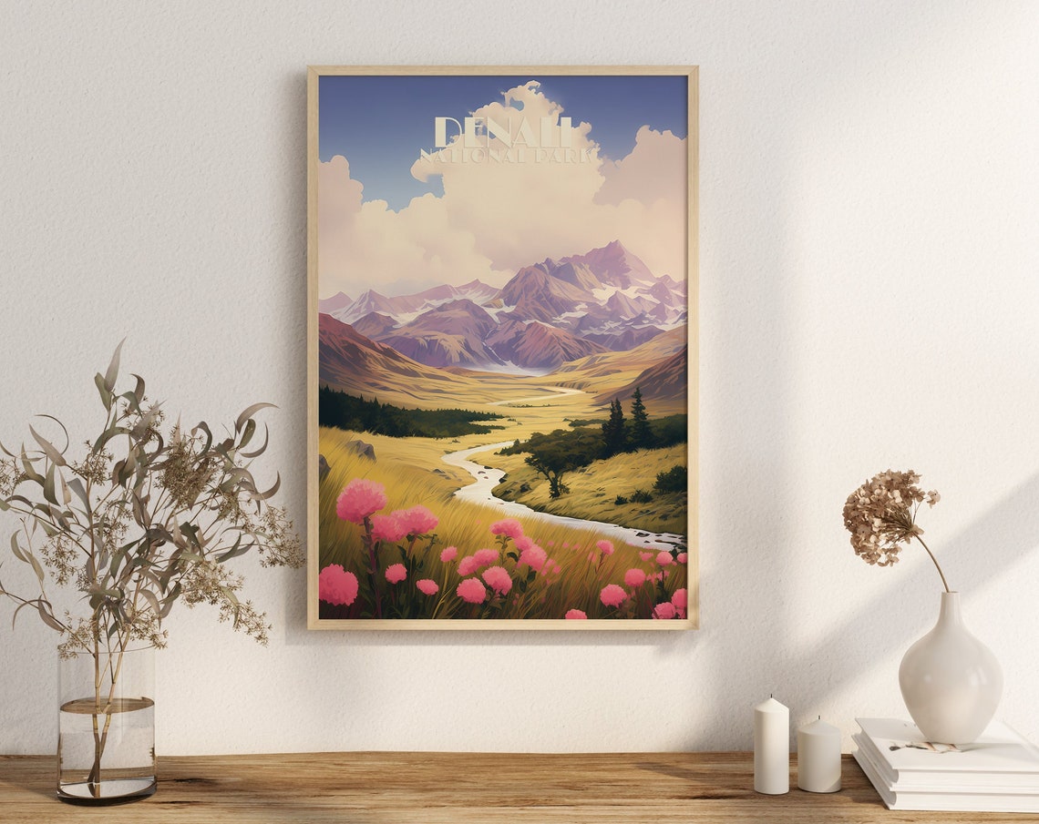 Poster Denali National Park Print Alaska Usa Wall Decor Art Autumn Mont Lake