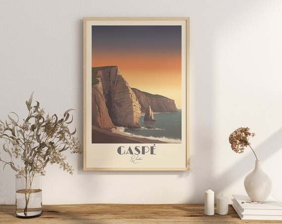 Gaspé Quebec Canada Sunset Cliffs Vintage Coastal Travel Poster
