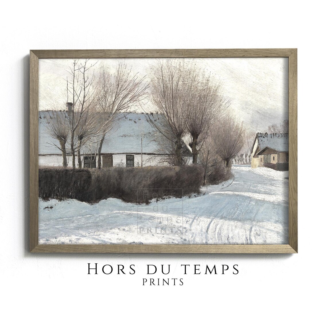 Thatched Farmhouse Behind Hedge Snowy Lane Winter Painting Poster