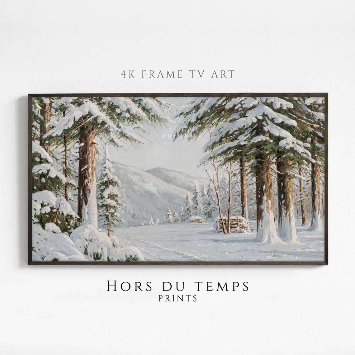 Snowy Mountain Valley With Tall Pines Vintage Winter Landscape Poster