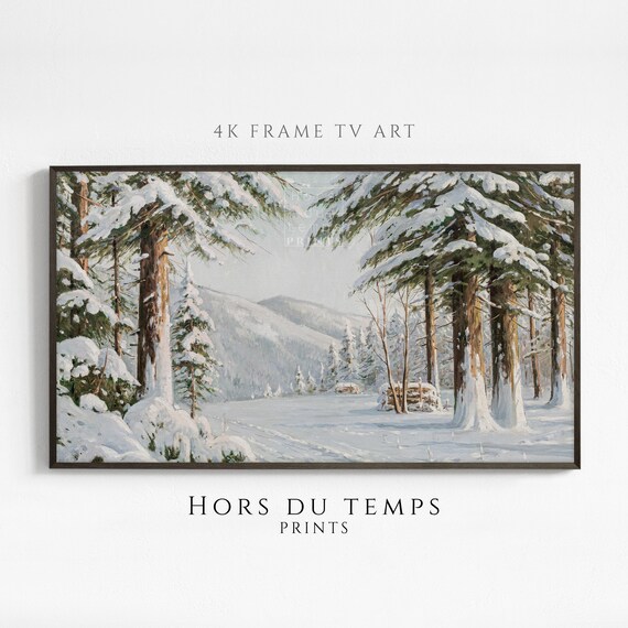 Snowy Mountain Valley With Tall Pines Vintage Winter Landscape Poster
