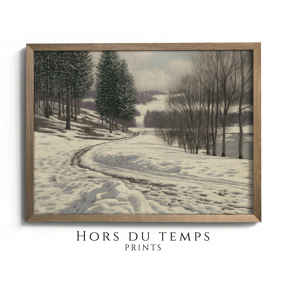 Snowy Woodland Road Sleigh Tracks Vintage Winter Landscape Poster