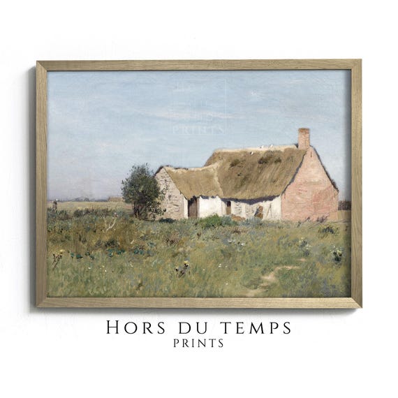 Cottage In A Field Painting Soft Pastel Tones Landscape Village Farmhouse Vintage Art Hors Du Temps Prints