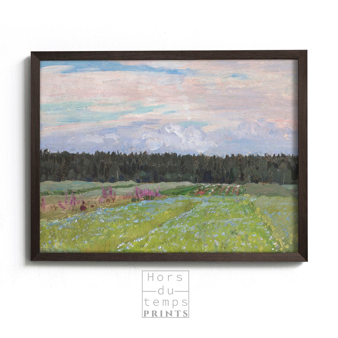 Purple Wildflower Meadow Before Pine Forest Impressionist Poster - Image 2