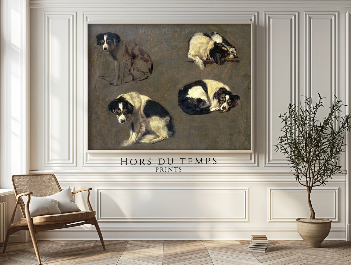 Black and White Dog Four Studies Vintage Canine Art Wall Poster - Image 2