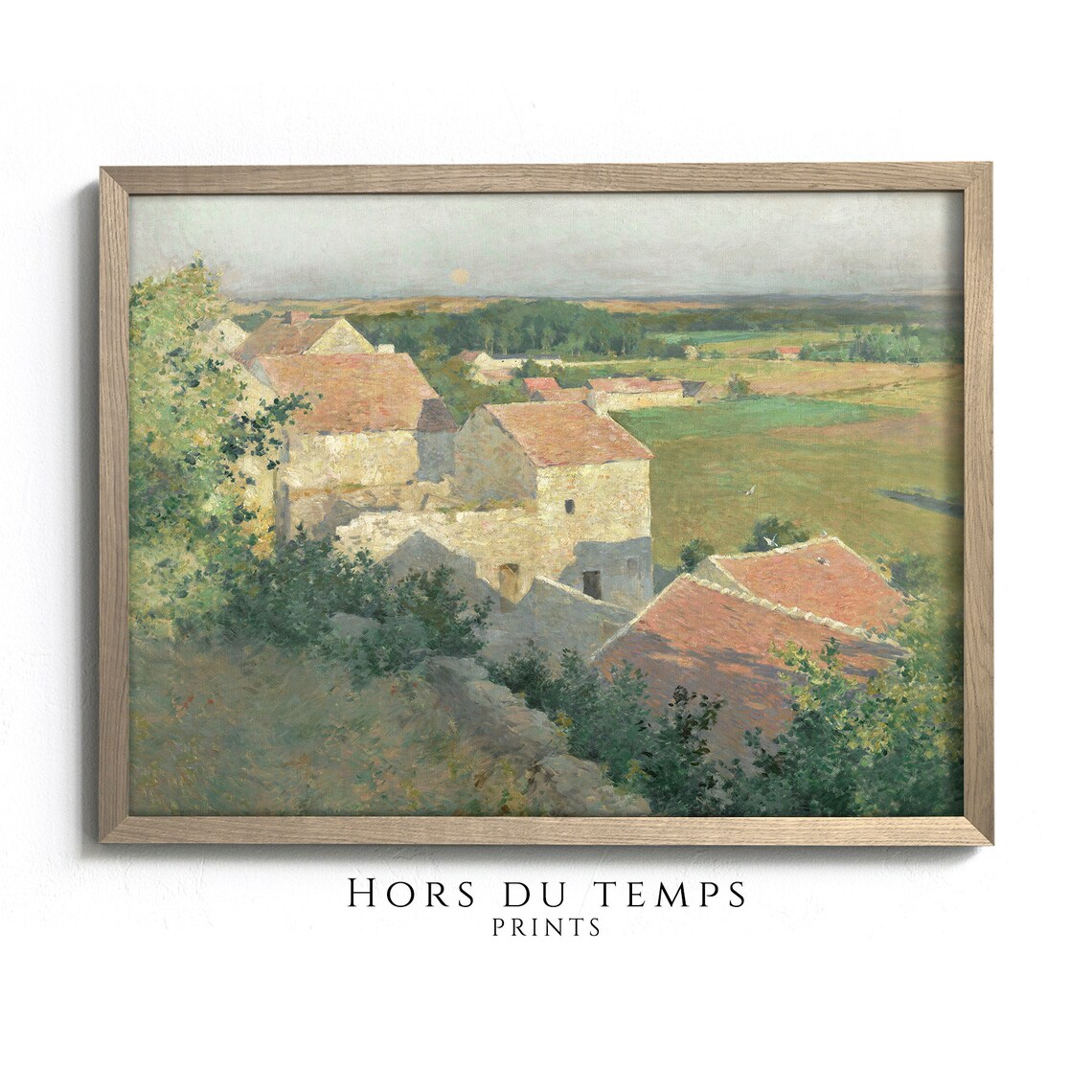 Sunlit Hillside Stone Village Red Roofs Pastoral View Art Poster
