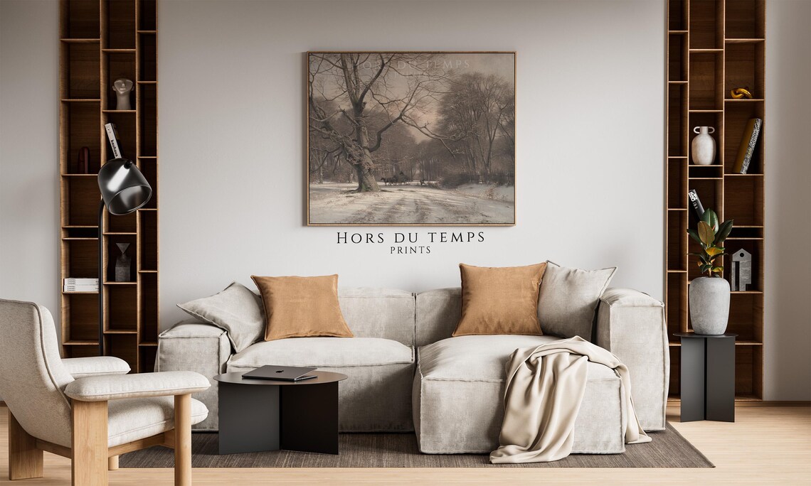Majestic Bare Beech Tree Snowy Forest Clearing Horse Carriage Poster - Image 2
