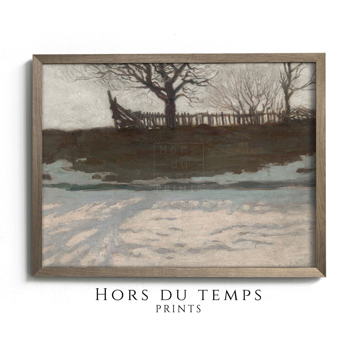 Frozen Pond and Bare Trees Fence Vintage Winter Landscape Poster