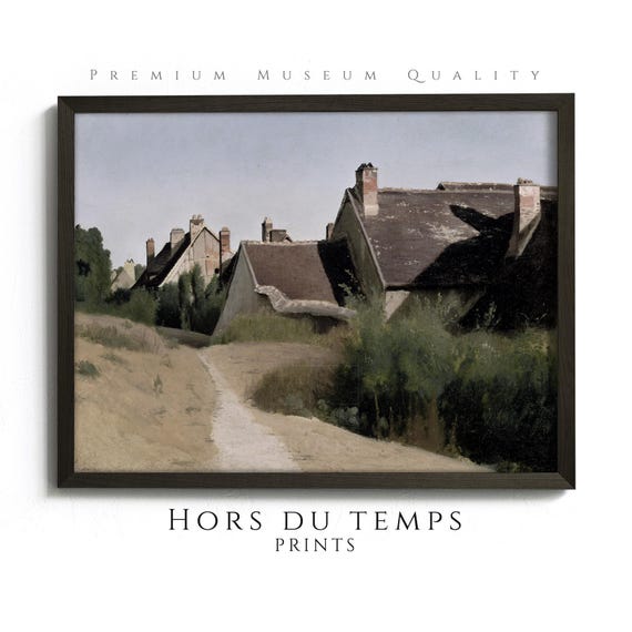 Muted Village Houses Painting Rustic Farmhouse Cottagecore Vintage Art Hors Du Temps Prints