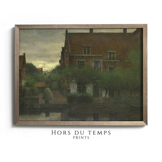 Vintage Moody Muted House Oil Painting English Dutch Rural Art Hors Du Temps Prints