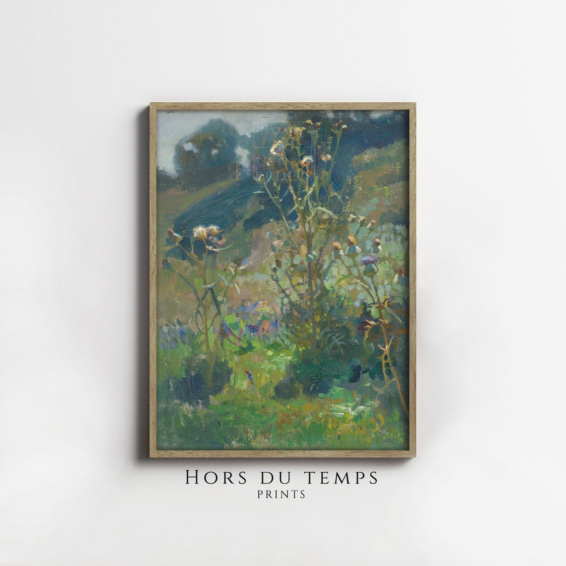 Tall Sunflowers in an Impressionist Garden Hillside Vintage Poster