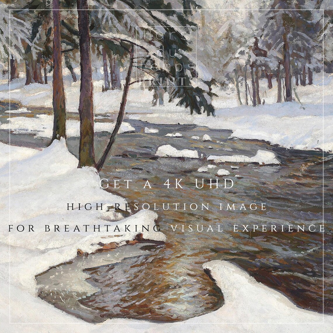 Rushing Stream Through Snowy Woods Winter Forest Scene Poster - Image 2