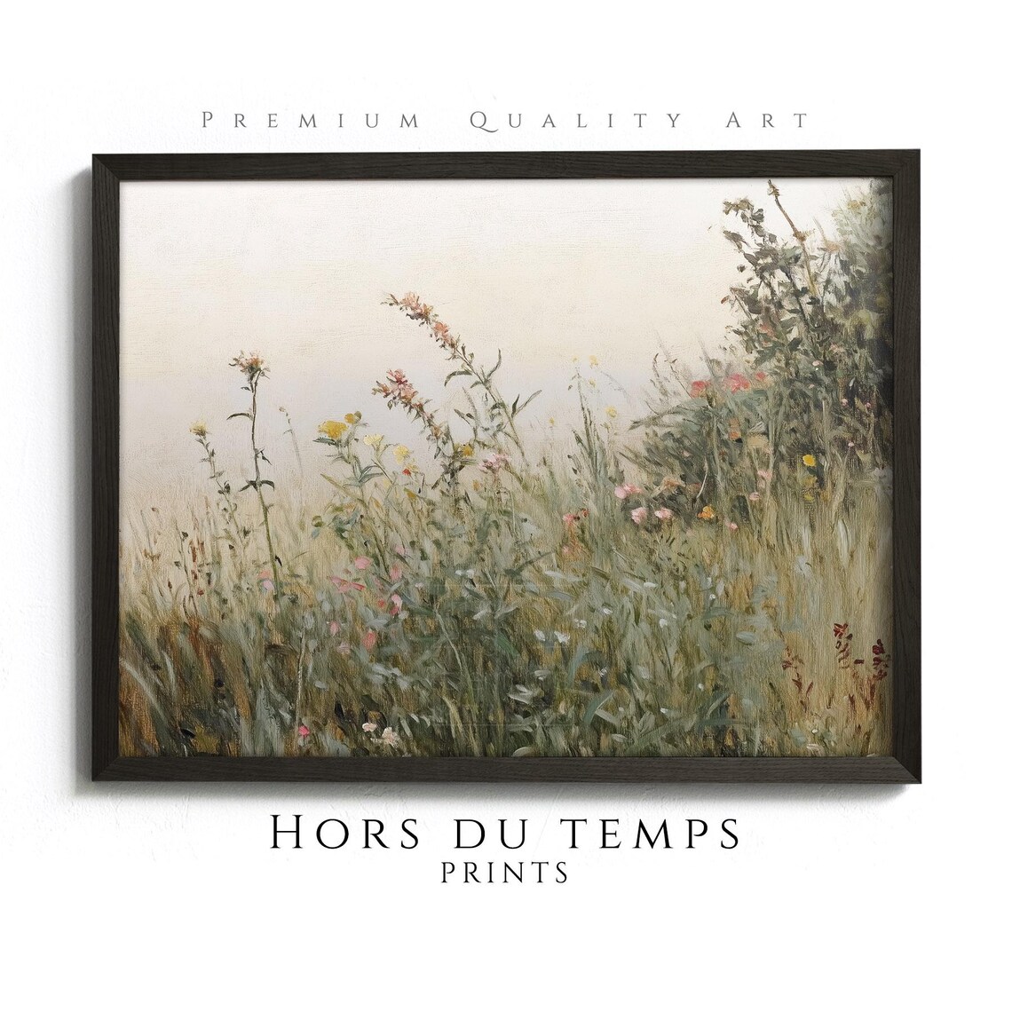 Soft Wildflower Hillside in Pale Morning Light Vintage Painting Poster