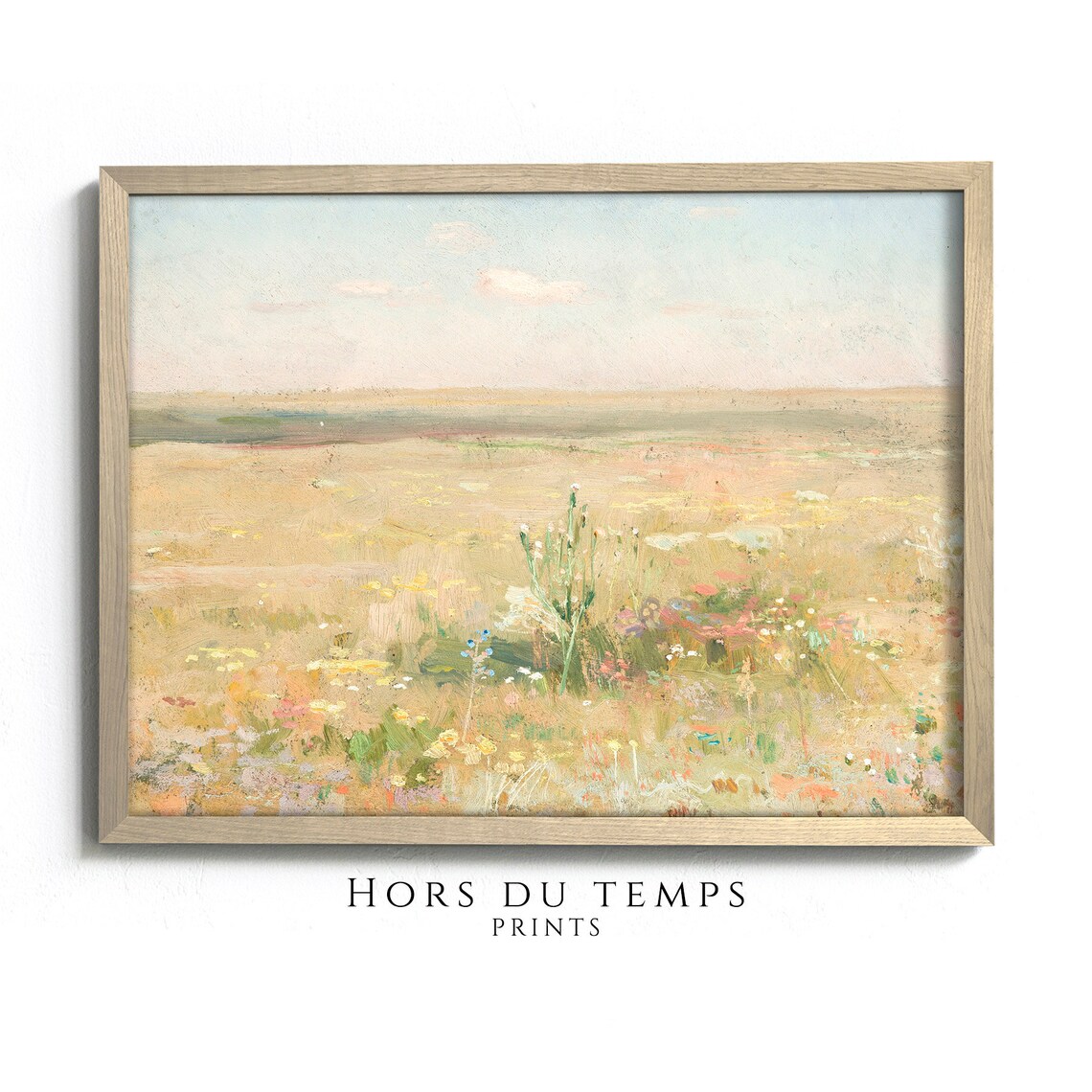 Golden Prairie Meadow Wildflowers Pastel Sky Vintage Field Art Poster