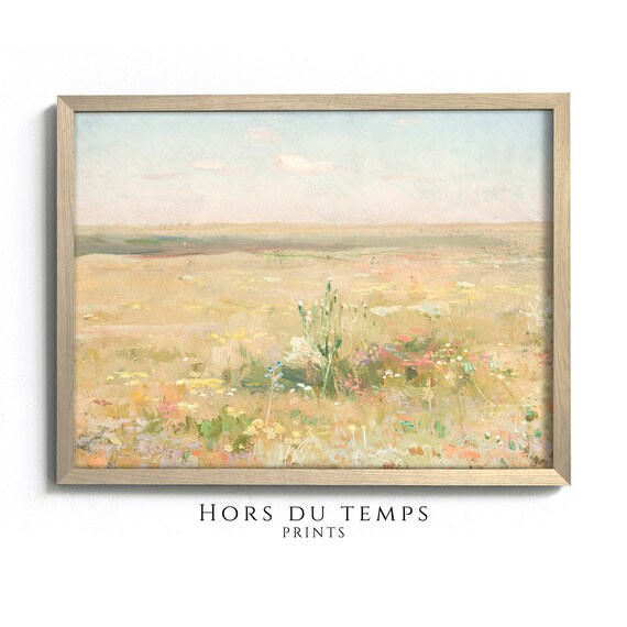 Golden Prairie Meadow Wildflowers Pastel Sky Vintage Field Art Poster