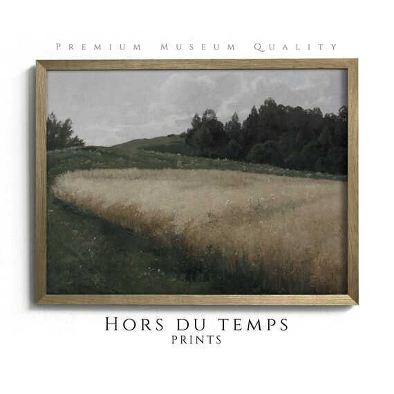 Golden Wheat Field Dark Forest Moody Harvest Vintage Art Poster