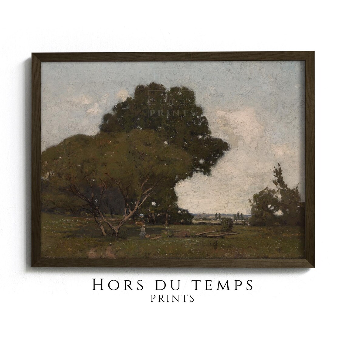 Vintage Summer Pastoral Big Spreading Trees Meadow Figure Poster