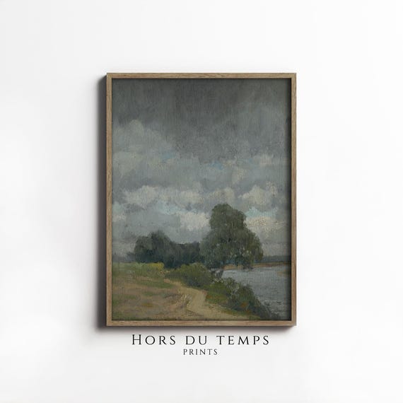 Muted River Landscape Painting Village Farmhouse Vintage Art Hors Du Temps Prints