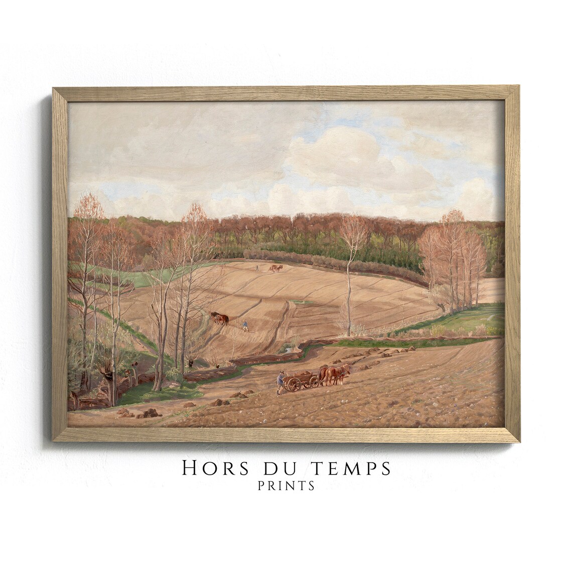 Plowed Field Horse Cart Harvest Vintage Farm Landscape Painting Poster