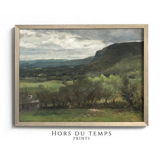Moody Green Tone Landscape Art Antique Rustic Farmhouse Oil Painting Hors Du Temps Prints