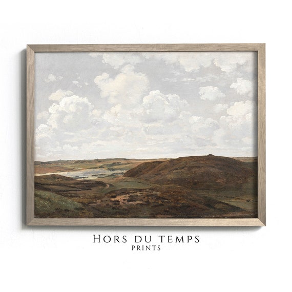 Muted Country Field Neutral Cloudy Sky Earthy Palette Warm Tone Pastoral Art Hors Du Temps Prints
