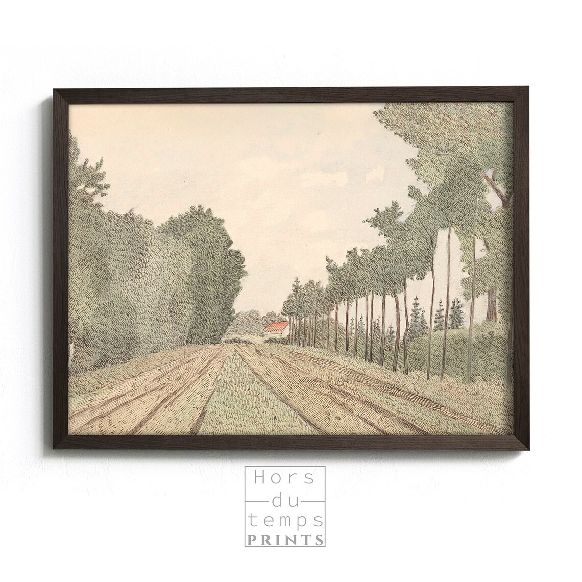Country Road Poplar Tree Line Vintage Drawing Minimalist Road Poster - Image 2
