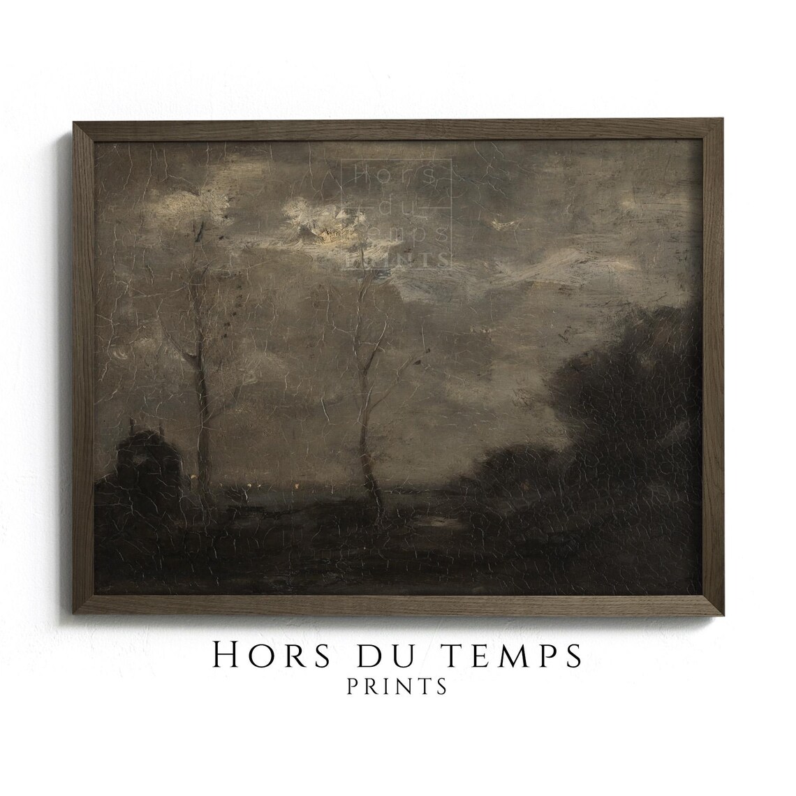 Dark Vintage Nocturne Landscape Bare Trees Night Sky Art Poster
