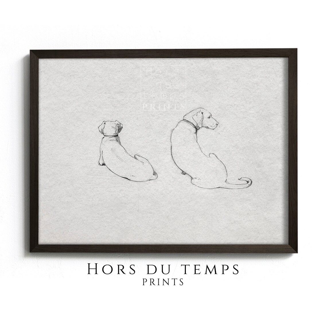 Minimal Pencil Sketch of Two Dogs Sitting Line Drawing Poster