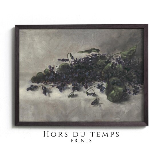Moody Violets Painting Botanical Flower Art Antique Farmhouse Rustic Aesthetic Hors Du Temps Prints