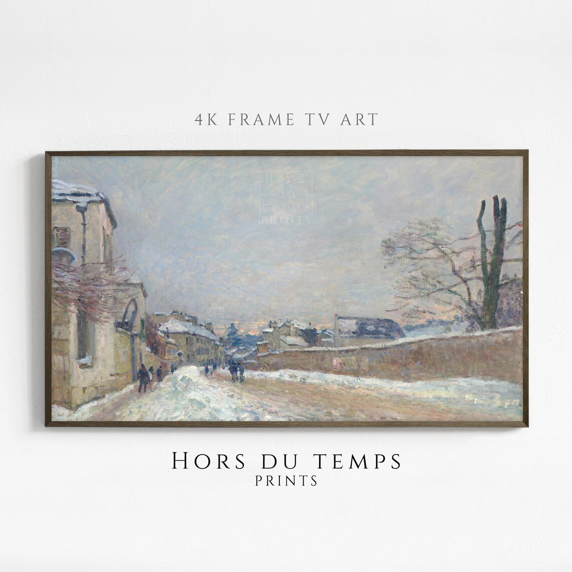 Snowy Village Street in Winter Impressionist Village Scene Poster