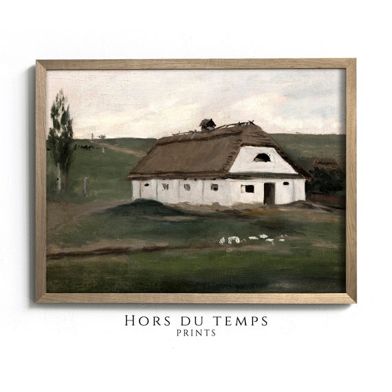 French Countryside Landscape Painting Wall Art Antique Print Country Farmhouse Room Decor