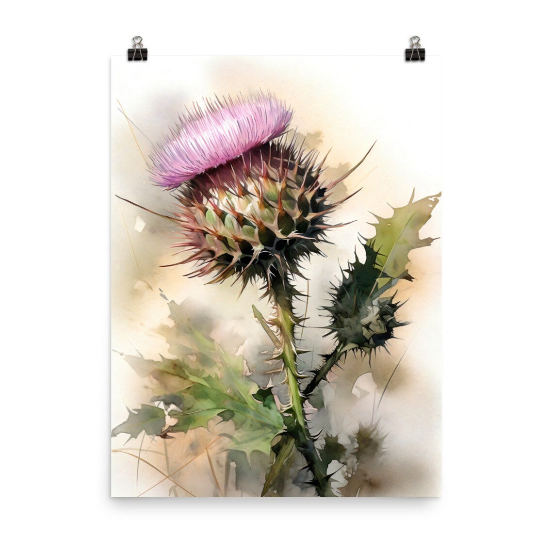 Texas Thistle Flower Bud Watercolor Botanical Nature Art Poster - Image 5