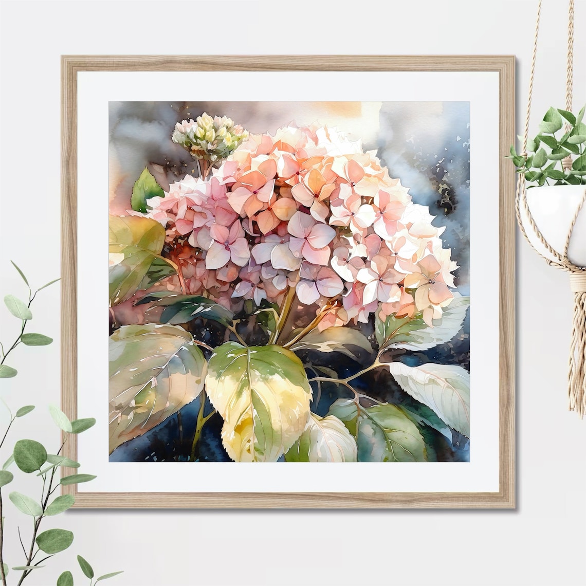Blush Pink Hydrangea Bloom Watercolor Elegant Floral Art Poster - Image 3