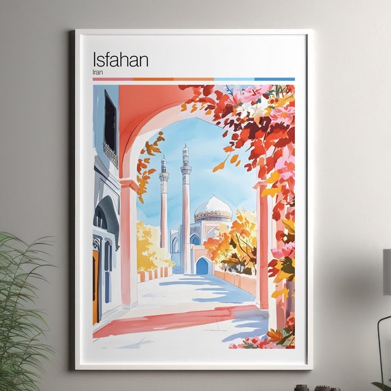 Isfahan Print Soft Colors Travel Poster Colourful Wall Art Iran City Decor For
